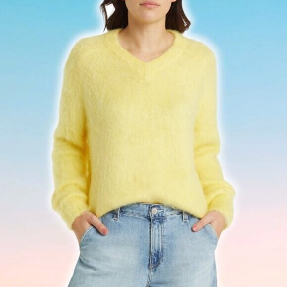 MADEWELL Ultrasoft Brushed V-Neck Relaxed Fit Sweater Sz XXS Yellow - Picture 1 of 5